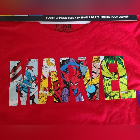 Marvel Youth 2 Pack Tshirts, XXL (18/20), Red & Black - Picture 2 of 7